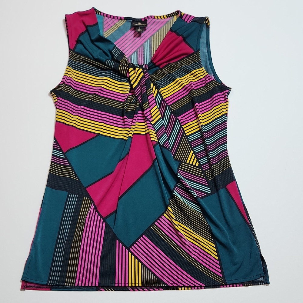Worthington Geometric Stripe Twist Front Sleeveless Top Women’s Small Multicolor
